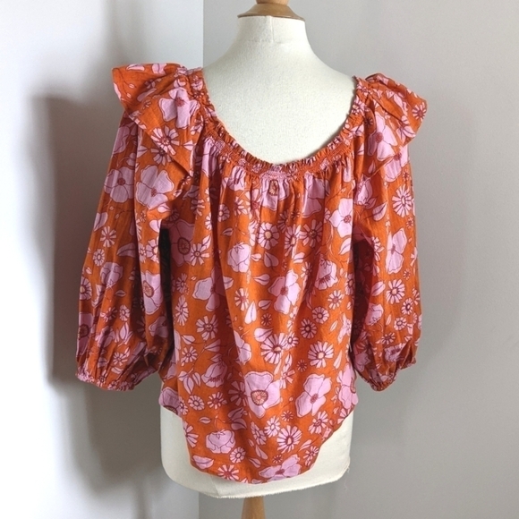 𝅺FREE People Miss Daisy Off the Shoulder Floral Cotton Top S nwt - Picture 10 of 13
